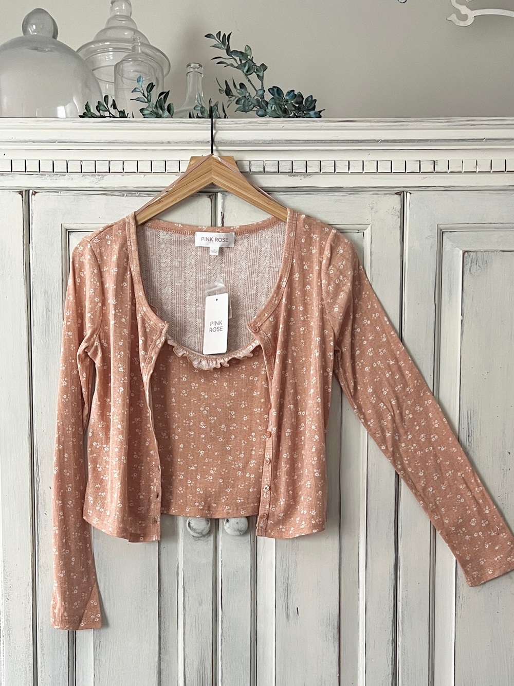 🟠NWT PINK ROSE 2PC Set - Tank and Button-Up Cardigan in Terracotta Floral Print